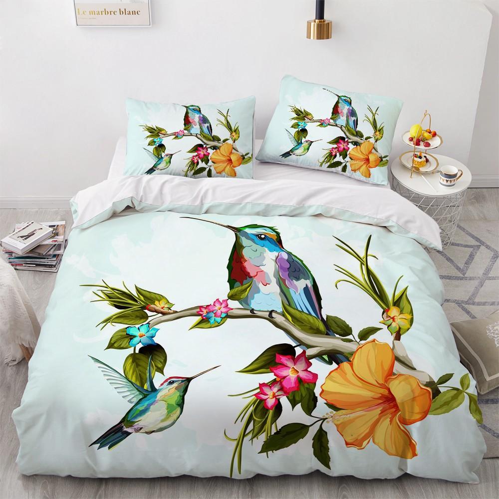 Цветочная Птица Король Королева Пододеяльник Красочный Тропический Цветочный Постельный Комплект Для Женщин Акварельный Растение 2/3шт Полиэстер Пододеяльник