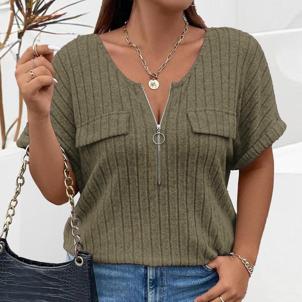 Женская модная повседневная футболка EastRogue большого размера, однотонная, с принтом, летняя, весенняя, с коротким рукавом, V-образным вырезом, свободная, с фальшивым карманом, пуловер