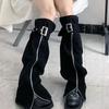 PU Leg Warmers Black High Socks Aesthetic Leg Thigh  Women