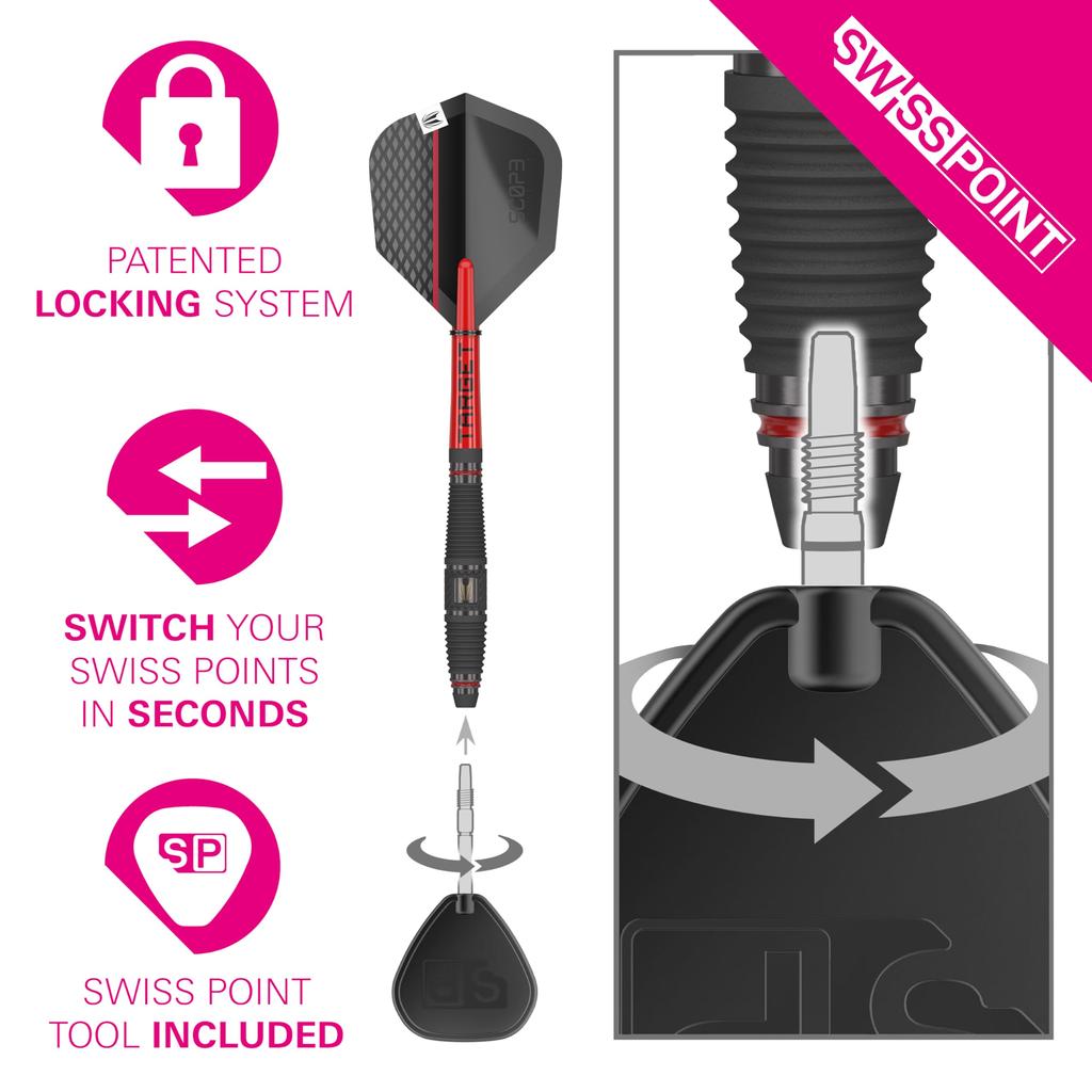 Target Darts Scope Steel Tip Swiss Point Tungsten Dart Barrel Steel Tip Dart Red Black Professional Dart Set with Swiss Points Tools Darts, 90% Set,