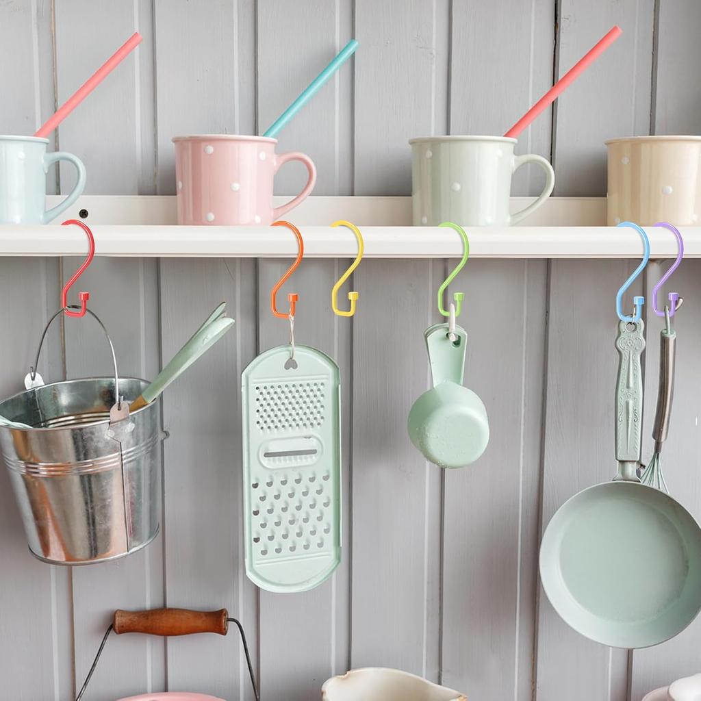 Wenqik 12 Pcs Colorful S Hooks Hanging Stainless Steel Multi Functional Metal Hanging Hooks Reversible Metal S Shaped Hook for Kitchen, Bathroom,