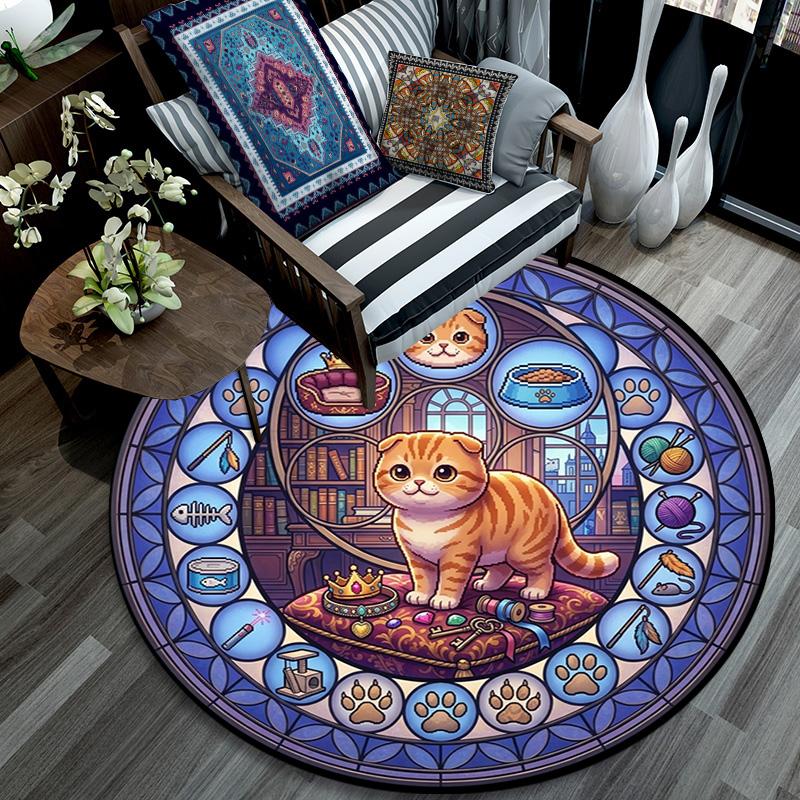 Royal Cat Mandala Round Area Rug Under Office Chairs Bedroom Living Room Home Decor