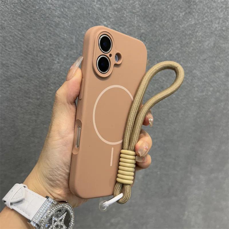 Оригинальный чехол Candy из жидкого силикона с MagSafe для iPhone 17 16 15 14 13 12 Pro Max, мягкий, противоударный, с магнитной ремешком-шнурком