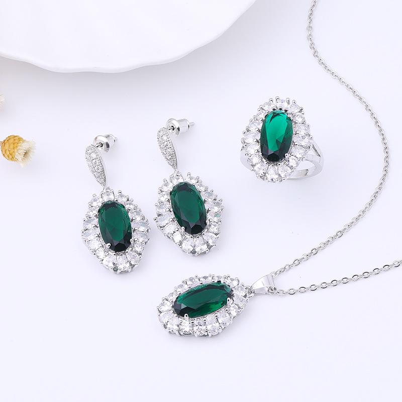 High-End Light Luxury Zircon Earrings Jewelry Set Women'S Luxury Stud Earrings Silver Needle Jewelry Set