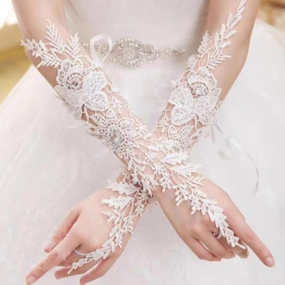 Модные Элегантные Кружевные Перчатки Без Пальцев Цветочные Перчатки Без Пальцев Свадебные Перчатки С Жемчугом Прозрачные Сетчатые Перчатки для Выступлений в Опере