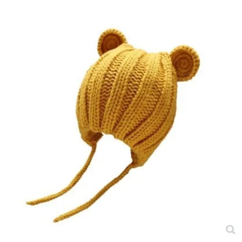 0-3years Baby Hat Autumn Winter Cute Baby Girls Baby Boys Hat Bear Ear Ear Protection Warm Knitted Beanies KF428