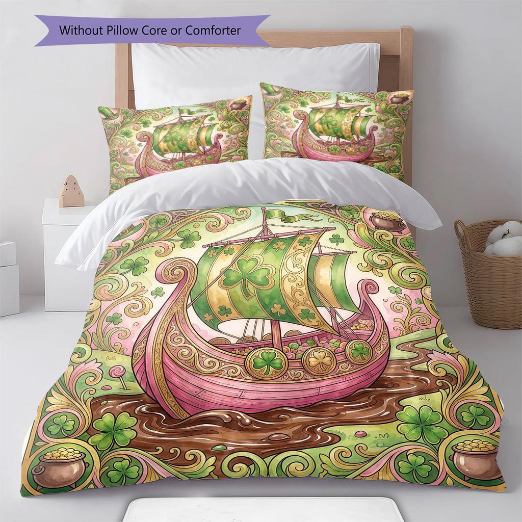 ChocolateFactory Pattern Bedding Quilt Set Quilt Cover Pillowcase Home Decoration Birthday Gift (1 * duvet cover + 2 * pillowcase, without core)