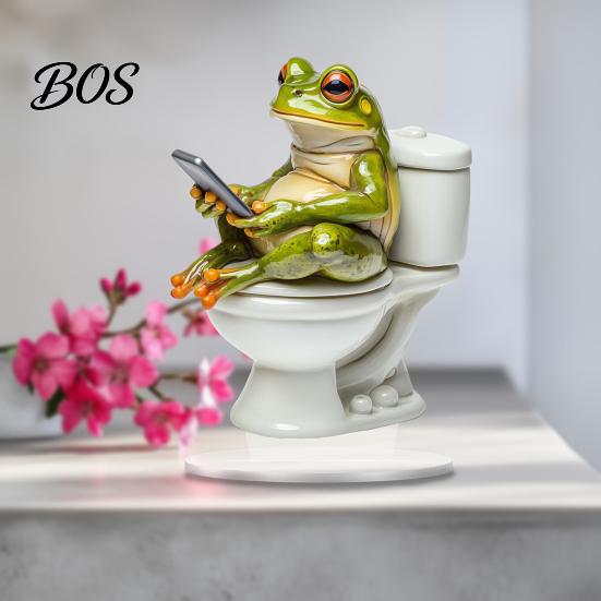 Durable Acrylic Figurine Frog on Toilet Decor, 2D Funny Bathroom Shelf Figure, Cute Decoration Assembled Statue for Desk Living Room Office,
