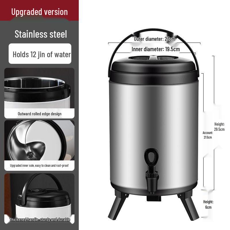 Double-Layer Stainless Steel Insulated Milk Tea Bucket for Hot & Cold, Large Capacity, Ideal for Milk Tea and Soy Milk Shops