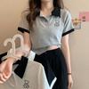 Женская летняя футболка с короткими рукавами и вырезом поло, тонкий короткий топ, тонкая внутренняя футболка ранней весны