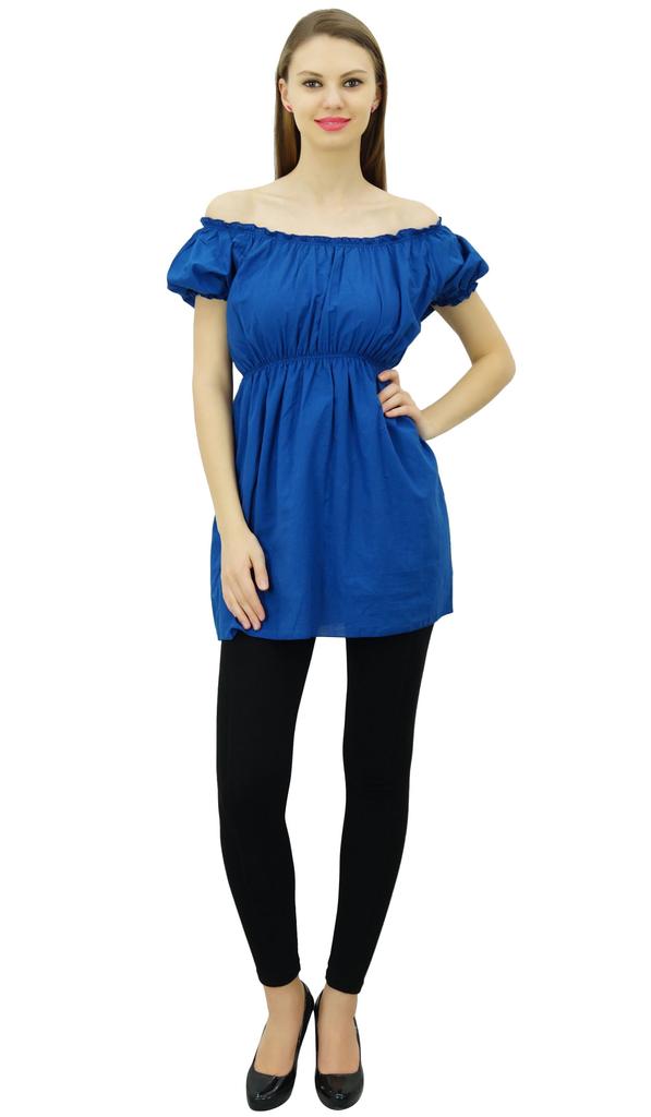 Bimba Женские топы с открытыми плечами и пышными рукавами, блузка с эластичной талией, хлопок