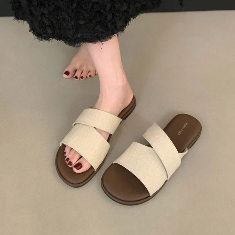 Модные Горячие Продажи 2025 Женские Плоские Сандалии Шлепанцы С Открытым Носком Мюли с Мягкой Стелькой для Лета Пляжа