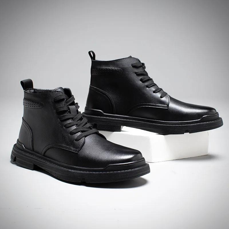 Genuine Leather Shoes Men Spring Autumn Early Winter Boots Fashion Brand Cow Leather Mens Ankle Boots Black Footwear Plus Size 45