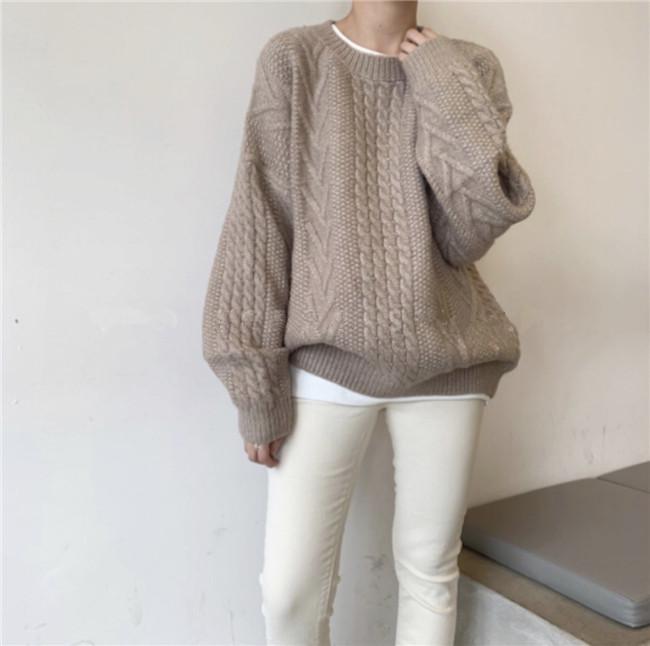 Autumn and Winter New Soft Waxy Twist Soft Milk Blue Sweater Women's Casual Loose Bottoming Sweater Knitted Sweater Top