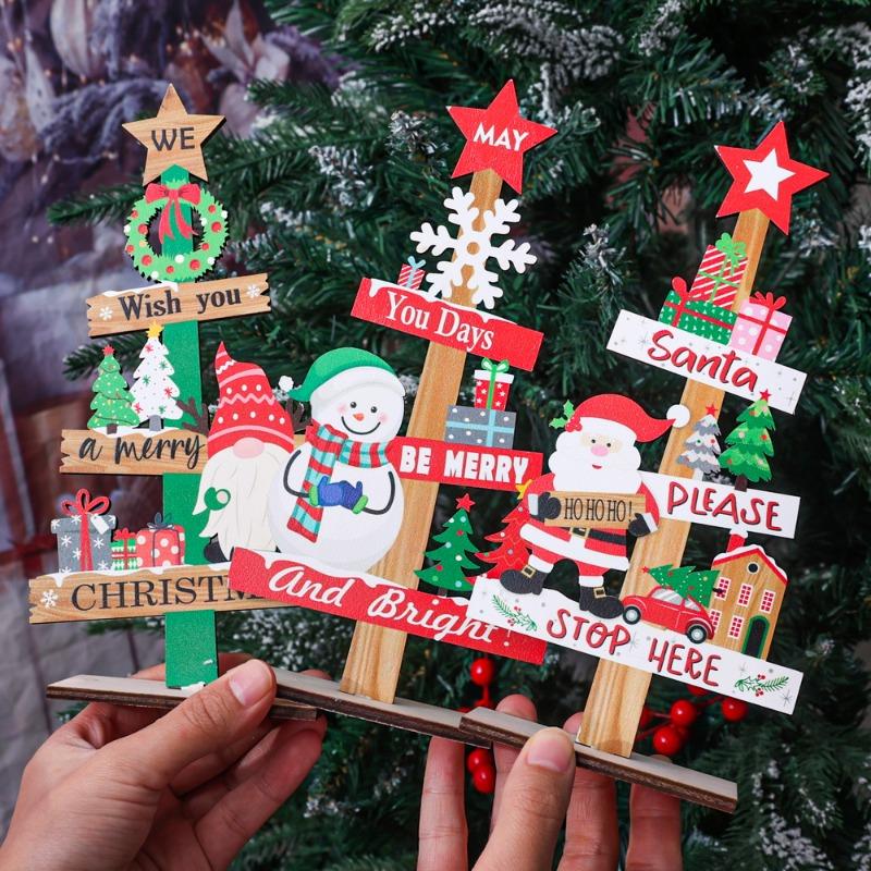 1/3PCS Christmas Wooden Sign Plaque Xmas Tree Santa Claus Snowman Desktop Ornaments DIY Home Bar New Year Decoration Supplies