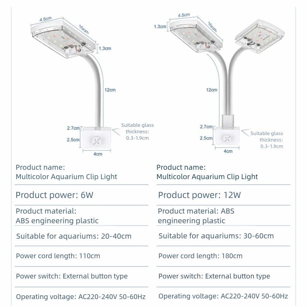 6W/12W Fish Tank Clip-on Light colored light Clamp lamp Aquarium Supplies double-headed LED bead LED Fish Tank Lamp