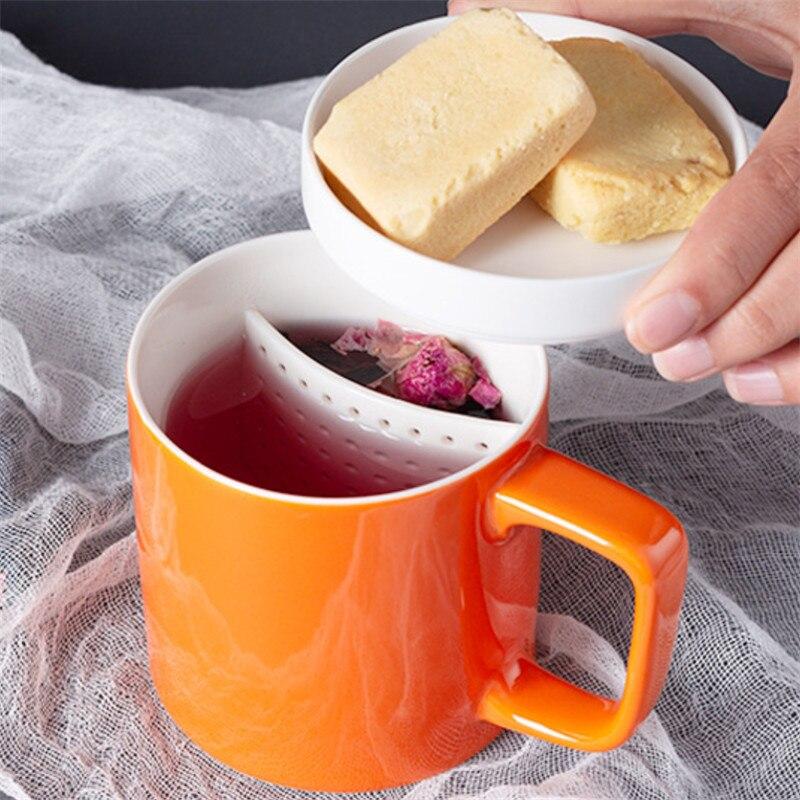 Керамическая чайная кружка, простая кофейная чашка с крышкой для печенья и фильтром, фарфоровая чайная чашка с цветком, офисная посуда для напитков, подарок
