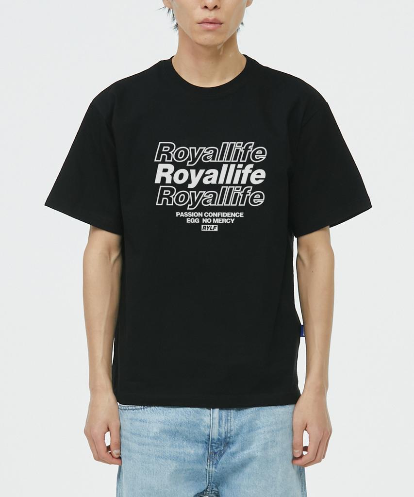 Короткая футболка оверсайз ROYALLIFE с множеством логотипов (Футболка с несколькими логотипами Rl229) черный