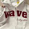 Women's Retro Oversized Fleece Lined Hooded Sweatshirt with Letter Embroidery for Autumn/Winter 2025