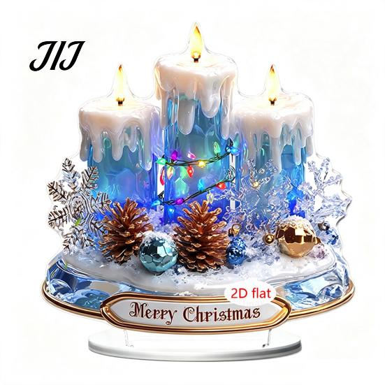 Christmas Tabletop Ornaments Candle Ornament, 2D Flat Acrylic Ornament with Base, Festive Home Accents Snowman Reindeer Table Centerpiece for