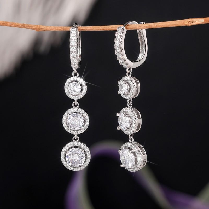 Длинные висячие серьги Huitan Luxury для женщин, полностью украшенные бриллиантами из кубического циркония, свадебные серьги для невесты, новые ювелирные изделия