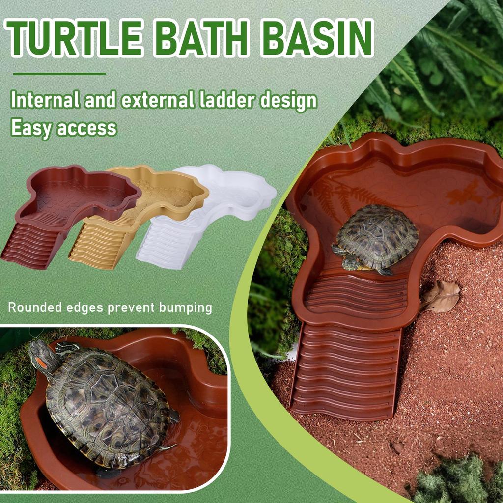 Turtle Pond Feeder, Turtle Pond Water Dish With , Reptile Water Bowl With Ladder, Patio Shower Tray