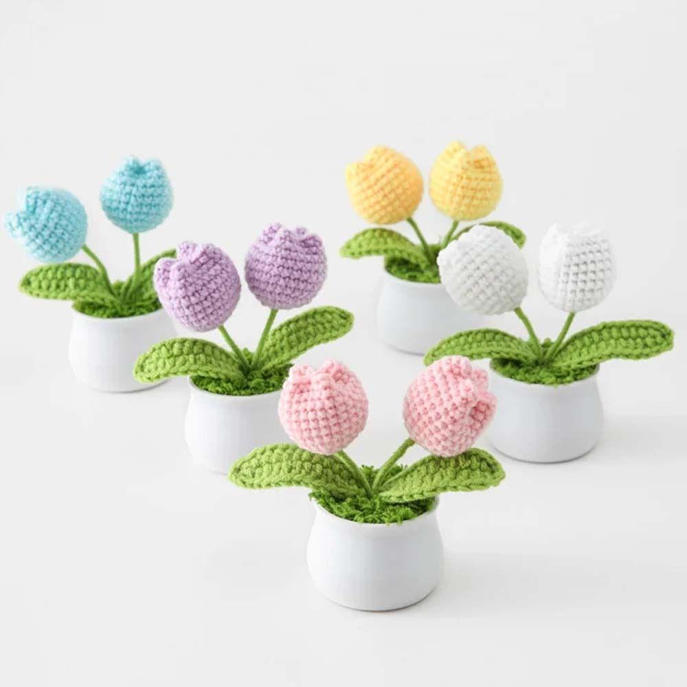 DIY Craft Тюльпан Цветы ручной работы Готовые плетеные цветы ручной работы в горшке Декор для домашнего рабочего стола