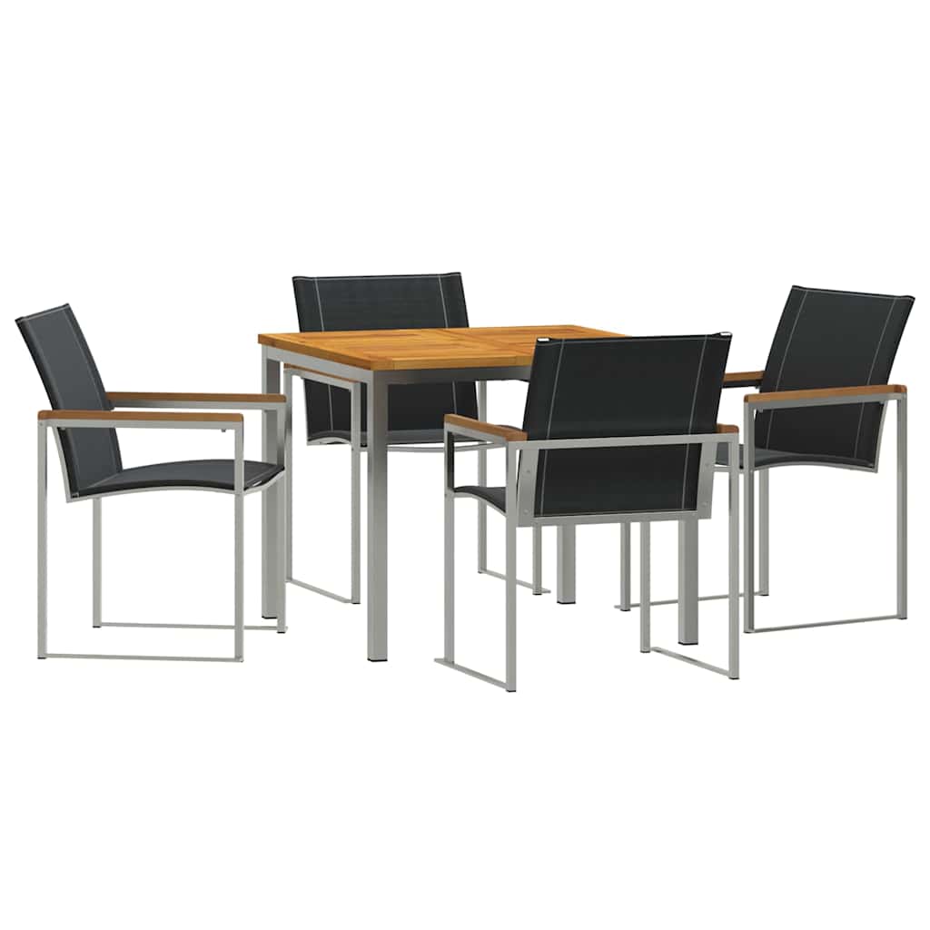 Garden Dining Set 5 pcs Solid Acacia Wood and Stainless Steel