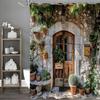 Vintage Garden Wooden Door Potting Stone Wall European Street Shower Curtain, Bathroom Decorative Shower Curtain, Waterproof Sho
