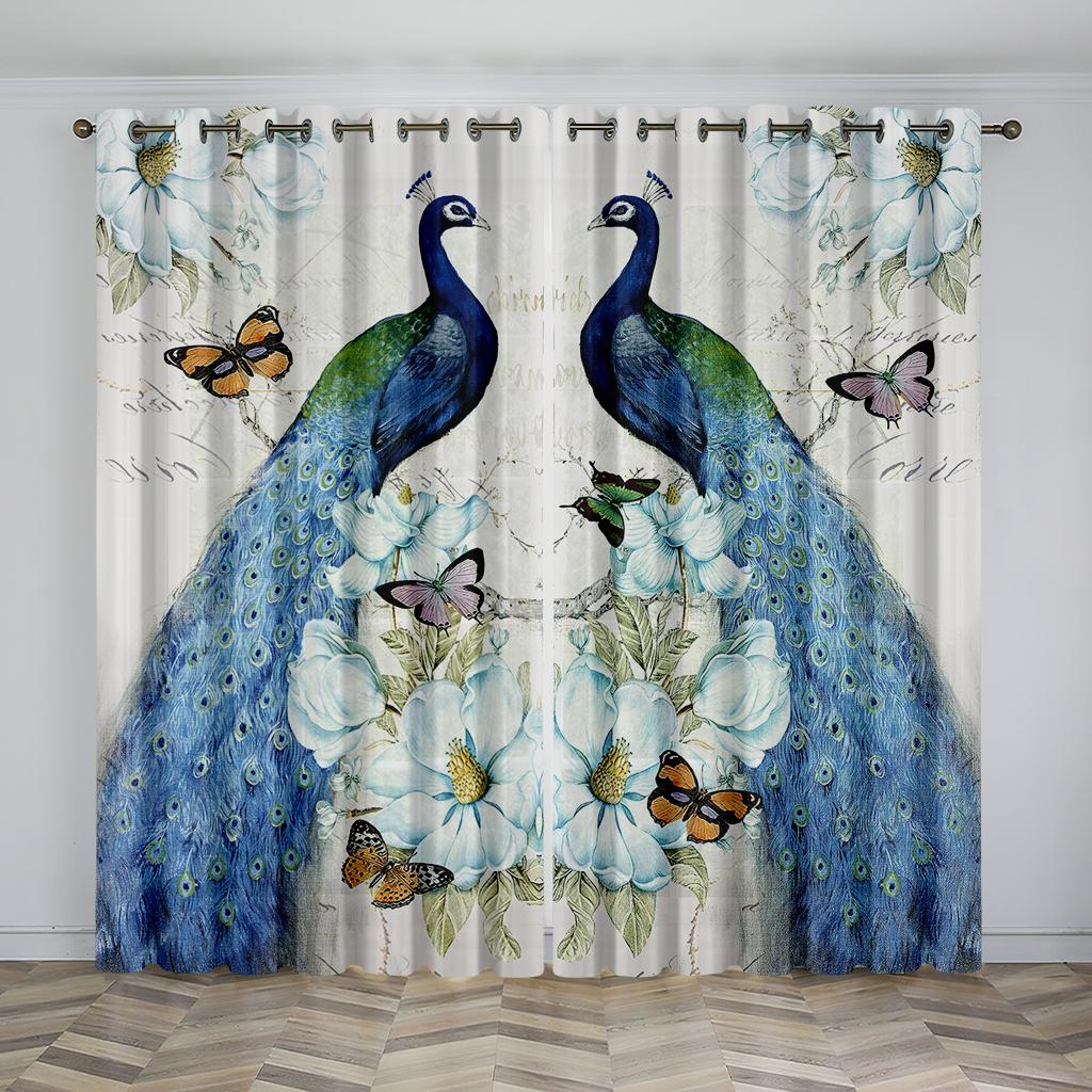 Плотные шторы с изображением животных из павлиньих перьев, комплект из двух панелей, подходят для оформления гостиных, спален, студий.