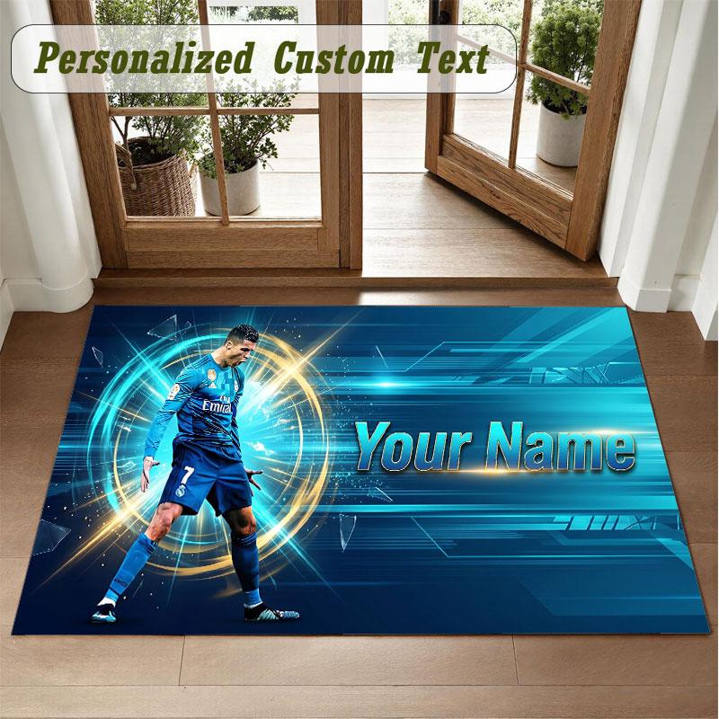 Crystal Velvet Square Rug Custom NameCristiano Ronaldo Pattern Non Slip Home Floor Decor Rug