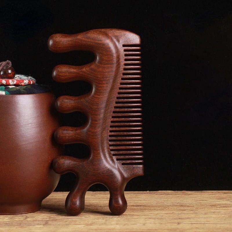 3 в 1 Массажная расческа Кровообращение Деревянная расческа из сандалового дерева Расслабляющий меридиан кожи головы Антистатический инструмент для укладки Салонные принадлежности Щетка для волос