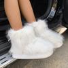 Сапоги из искусственного меха для женщин, пушистые, пушистые, с круглым носком, замшевые, зимние, удобные, плюшевые, теплые, короткие, зимние, женские, без застежек, туфли на плоской подошве, сапоги до середины икры