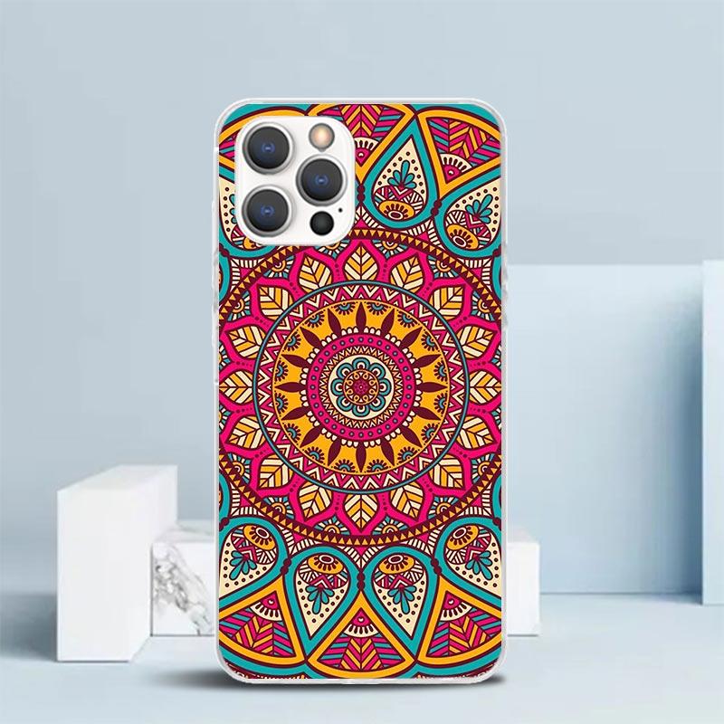 Totem Mandala Colorful Flower Phone Case For IPhone 16 17 Air 16E 15 14 Plus 13 Mini 12 11 Pro Max 7 8 + SE 2020 Soft TPU Back C