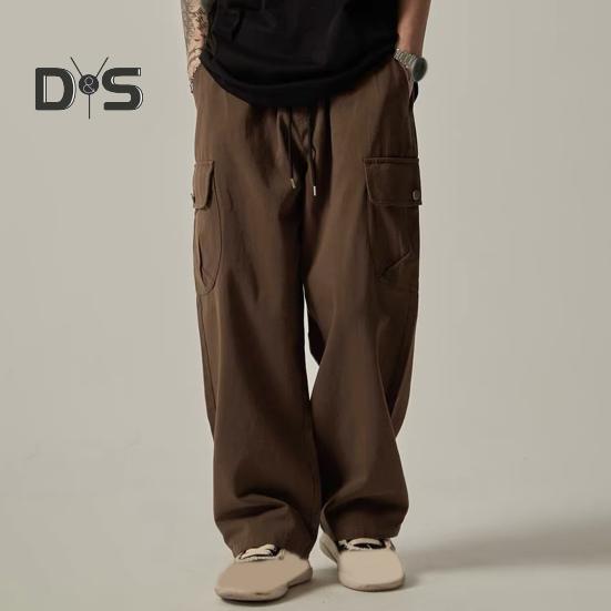 Мужские брюки-карго с несколькими карманами в американском стиле, прямые, широкие, свободные, с завязками на резинке, на талии, для повседневных путешествий