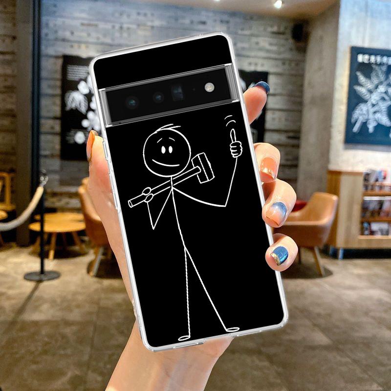 Смешной милый мультяшный человечек-спичка для Google Pixel 9 8 7 6 Pro чехол для телефона мягкий для Pixel 6A 5 4 5A 4A 3A XL 5G силиконовый прозрачный чехол