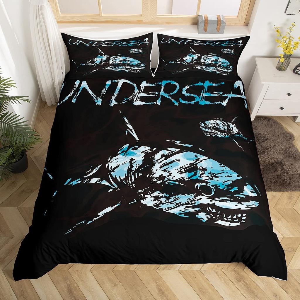 Пододеяльник с изображением акулы, комплект постельного белья с изображением глубоководных животных, мультяшные акулы океана, красочный нарисованный вручную пододеяльник для детей, мальчиков и девочек