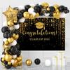 Graduation Season Background Cloth Black Gold Theme With Balloon Suit School Yard Party Festival Ceremony