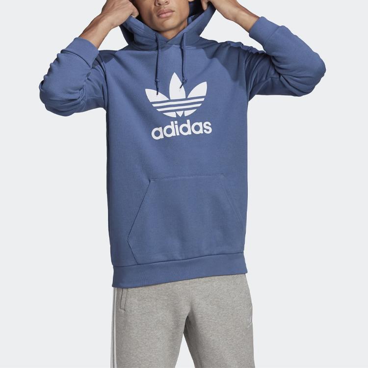 adidas Оригинальный трилистник с принтом логотипа, толстовка с капюшоном, пуловер с длинными рукавами, мужские топы, синий GN3460