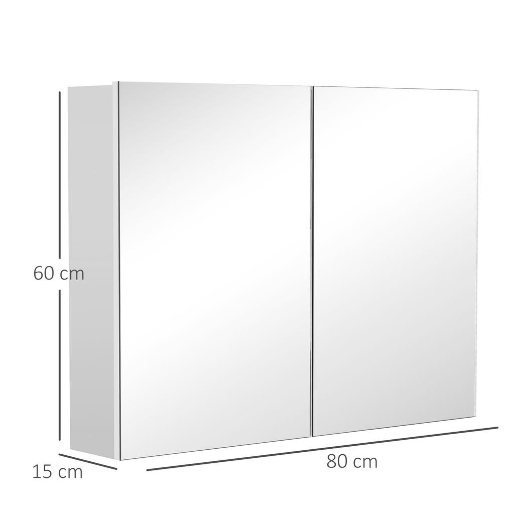 Bathroom Cabinet with Mirror, 2-Door, 3 Shelves, 80 x 15 x 60 cm, White