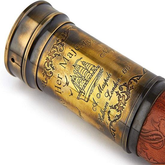 Телескоп ручной работы | Половина резьбы по коже | 20 дюймов | Функциональная винтажная копия латунного морского антикварного телескопа-подзорной трубы