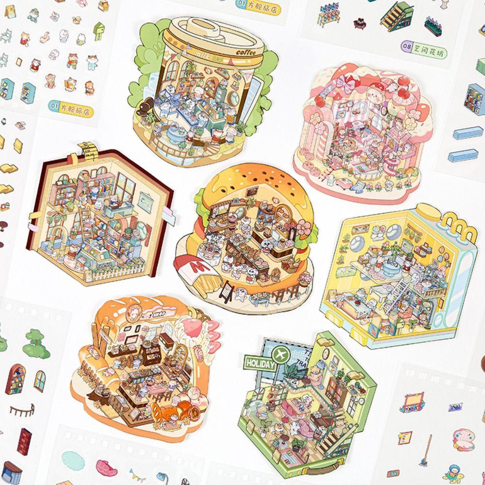 PET 3D Landscape Sticker Decompression Miniature Scene Collage DIY Cabin Scene Sticker Children