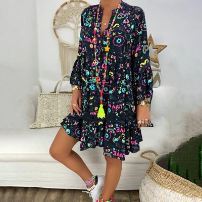 Женское платье Очень мягкое дышащее повседневное длинное платье с длинным рукавом и v-образным вырезом и большим подолом для женщин