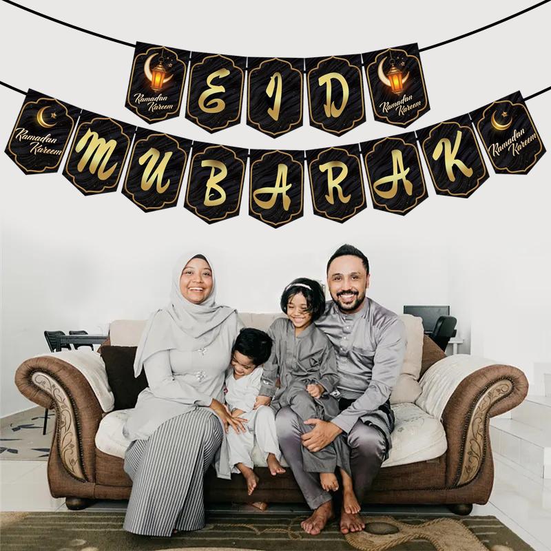 NEW Eid Mubarak Banner Garland Moon Letter Paper Bunting Garland Ramadan Kareem Decoration 2025 Islamic Muslim Party Supplies