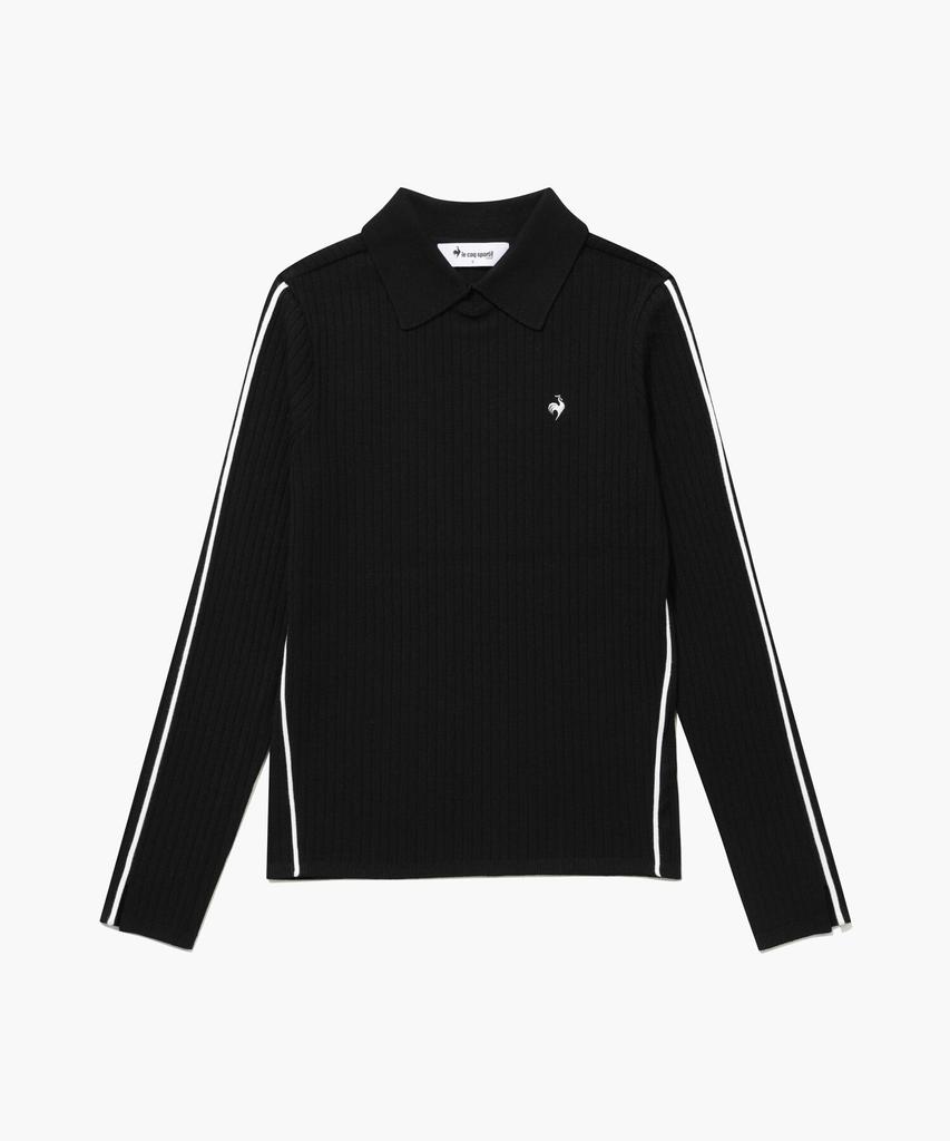 LECOQ GOLF Women'S Ribbed Collared Long Sleeve T-Shirt _Blck Gr122Lkp21