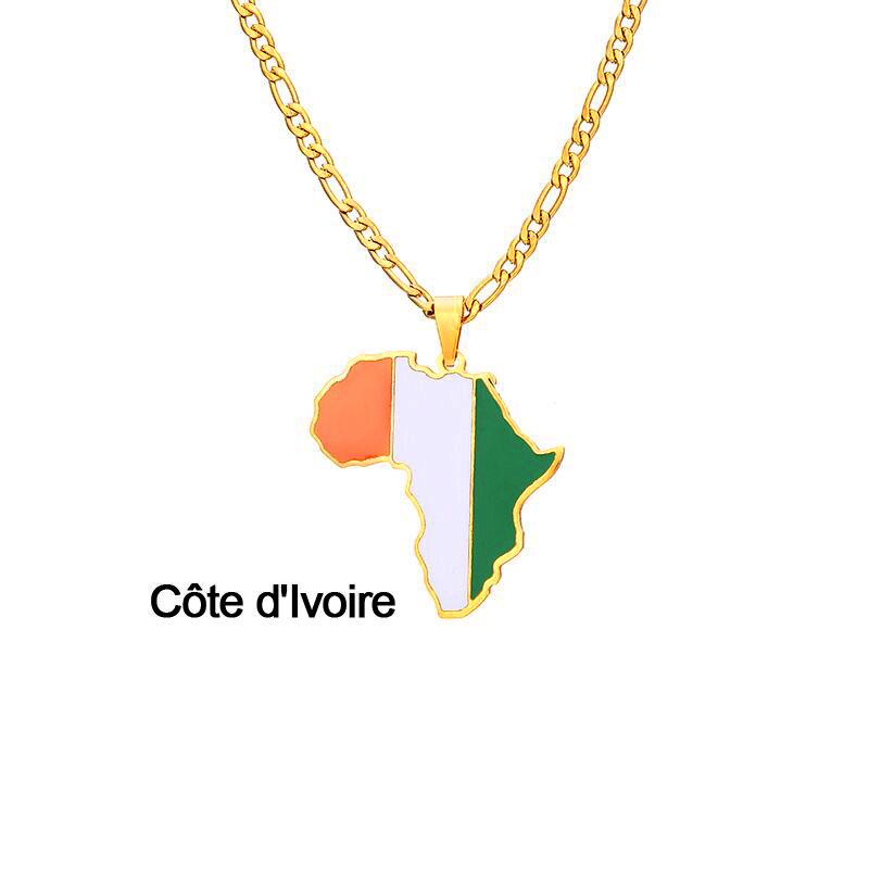 Африканская карта Хип-хоп Ожерелье из нержавеющей стали: Нигерия, Сомали, Ангола Дизайн