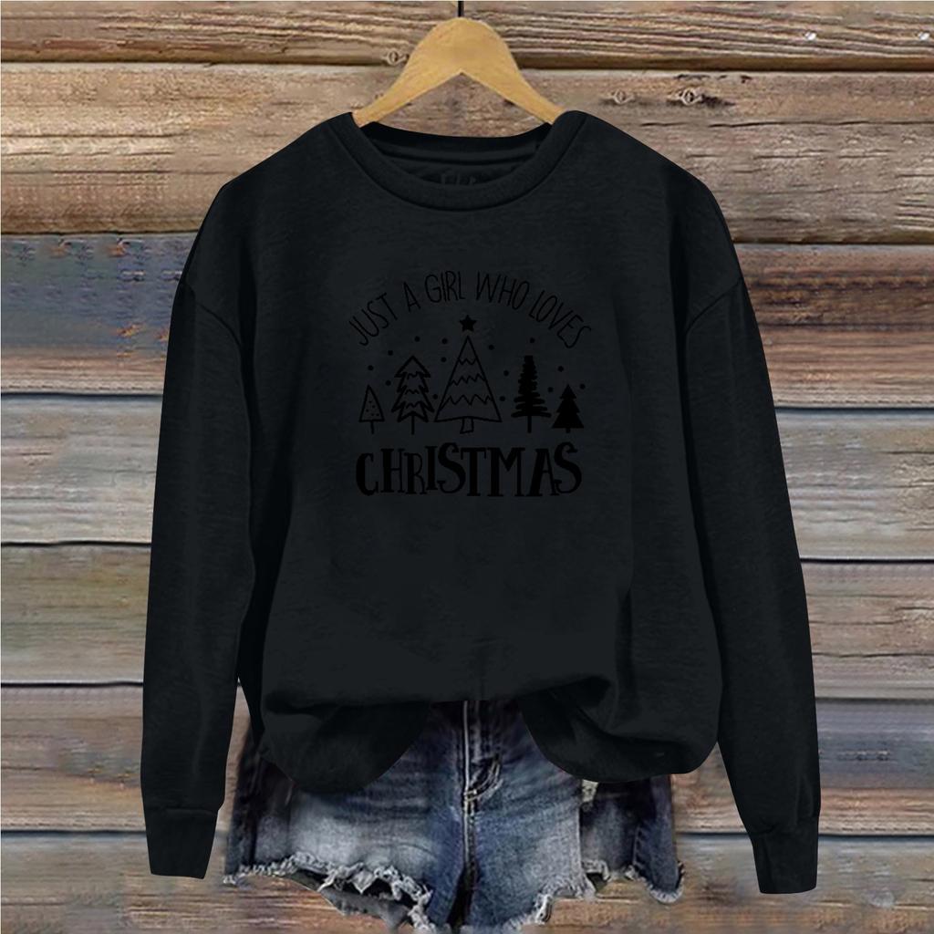 Женская повседневная свободная однотонная толстовка с круглым вырезом и длинными рукавами с принтом рождественских букв