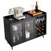 VEVOR Wine Cabinet, Coffee Bar Cabinet with 9 Wine Bottle Racks, Modern Buffet Sideboard with Glass Holder, Adjustable LED Brightness