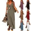 Women's Fashion Sleeveless Straps V-Neck Casual Long Dresses