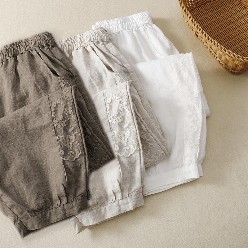 Летние женские брюки, хлопковые шаровары, литературные свободные повседневные кружевные брюки-шаровары